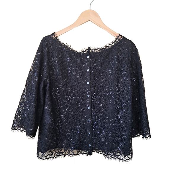 Joie Elvia Black Lace Top Size Small Metallic Button Back Cropped Sheer - Picture 12 of 12